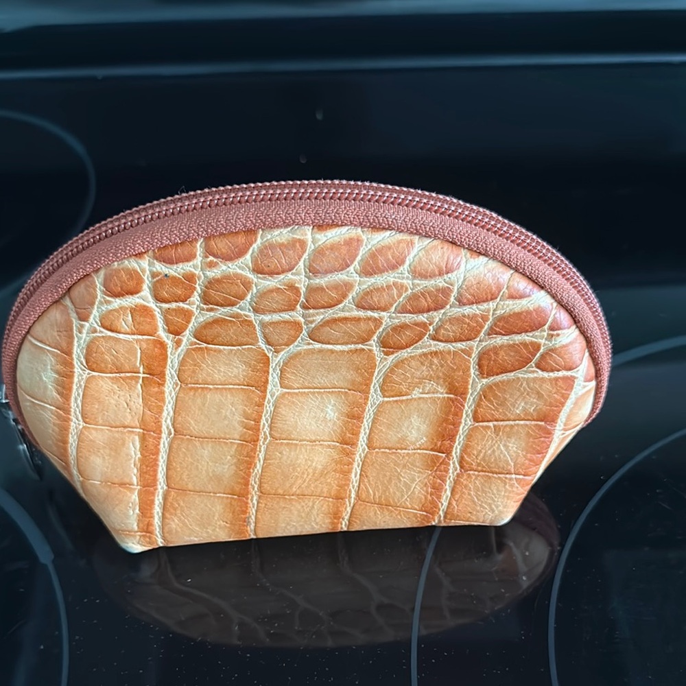 Furla Embossed Leather Pouch in Tan and Coral